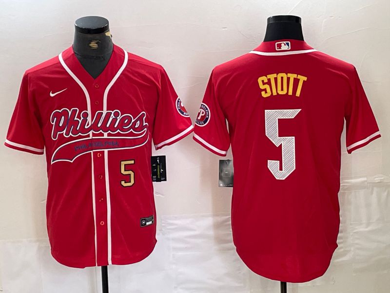 Men Philadelphia Phillies 5 Stott Red Jointly Nike 2024 MLB Jersey style 3